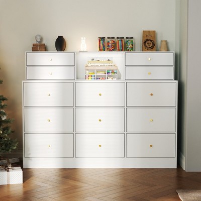 FUFU&GAGA White Multifunctional Horizontal Dresser Adjustable Colour Lighting and Abundant Storage