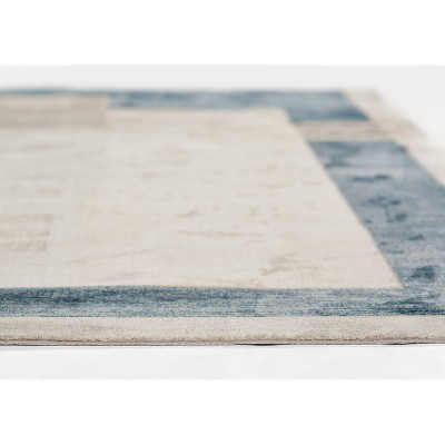 Edi-4 Blue Geometric Wool and Synthetic Rug 67" x 46"