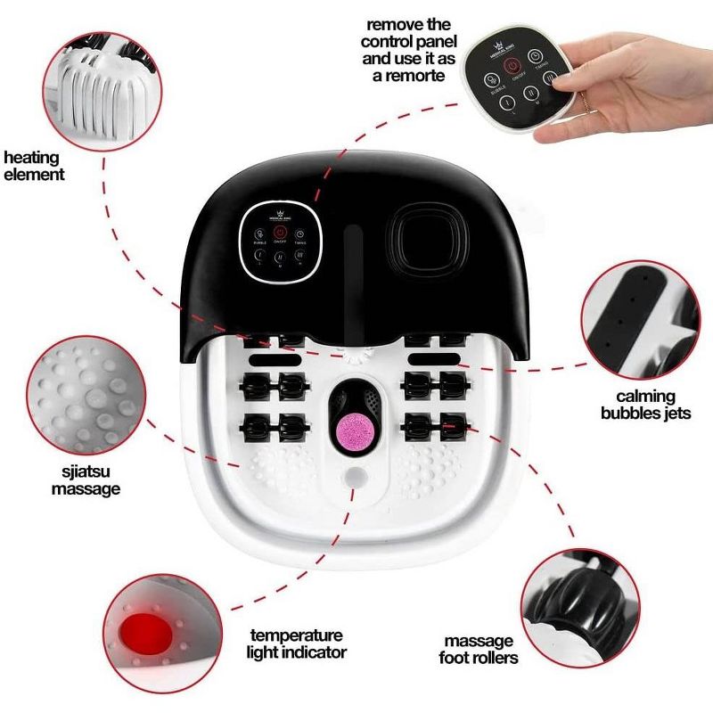 Foot Spa Massager Collapsible option - Includes Remote Control, Pumice Stone, Heat option, Bubbles, Jets and Vibration Button - MedicalKinUsa, 3 of 8
