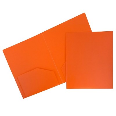 JAM Paper Heavy Duty Plastic Two-Pocket School Folders Orange 108/Pack 383HORB