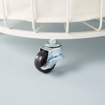 Cream Wire and Fabric Laundry Hamper with Wheels