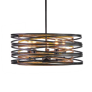 DAKAFUL Rustic Swirl Cage Chandelier,Vintage Iron & Walnut Pendant Light,Adjustable Ceiling Light for Kitchen Island/Living Room/Entryway - 1 of 4