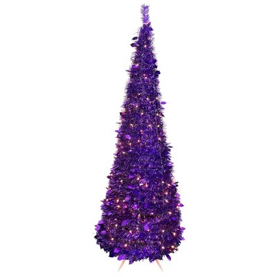 Northlight 4' Pre-Lit Purple Tinsel Pop-Up Artificial Christmas Tree, Clear Lights