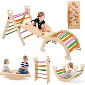 9 in 1 Toddler Climbing Frame Indoor, Baby Wooden Toys Triangle Set with Arch, Reversible Ramp, Indoor Montessori Play Gym for Boys Girls - 1 of 4