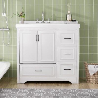 TIRAMISUBEST 36'' Bathroom Vanities with Single Sink, Modern Under mount Bathroom Sink Cabinet with 2 Closing Doors & 4 Drawers