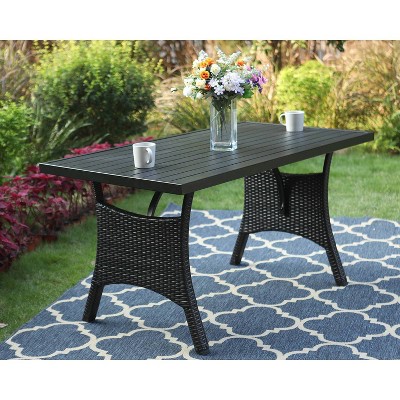 Outdoor Rectangle Dining Table with Steel Tabletop & Rattan Legs - Captiva Designs