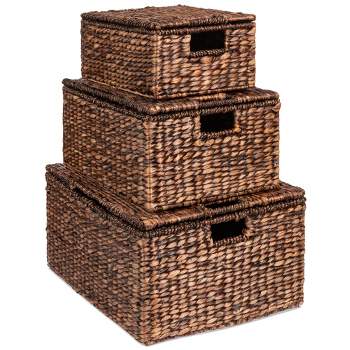 Best Choice Products Set of 3 Large Multipurpose Hyacinth Storage Baskets w/ Insert Handles, Lid - 21", 20", 18"