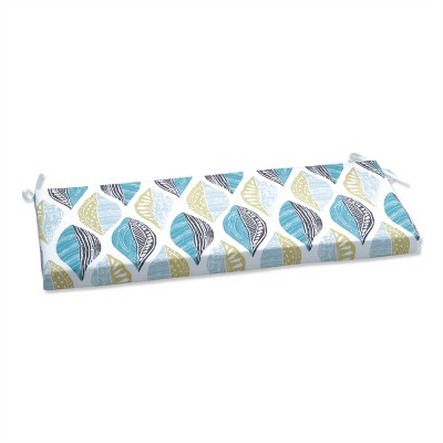 Pillow Perfect 18" x 45" Leaf Block Outdoor/Indoor Bench Cushion Teal/Citron