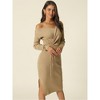 Seta T Women's Fall Winter Long Sleeve V Neck Ruched Drawstring Waist Side Slit Midi Knit Sweater Dresses - 2 of 4