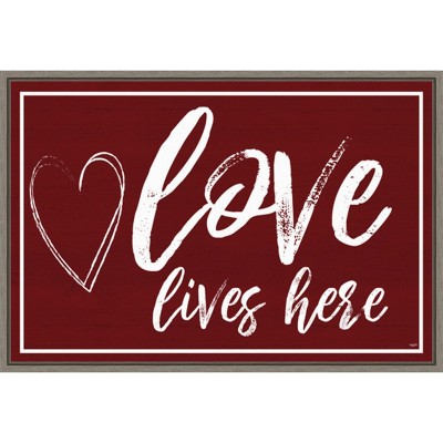 Amanti Art Valentines Sentiment V Love Lives Here by Tara Reed Canvas Wall Art Print Framed 33 x 23-in.