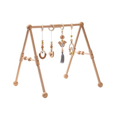 ROBOTIME Wooden Baby Play Gym with 4 Toys,Baby Activity & Tummy Time Play Mat for Baby Infant,0-36 Months Girl Boy, 23"*20"*21.6"