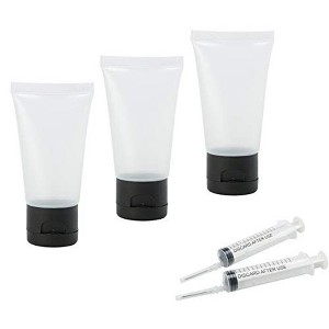 TravelWell 50 Pcs Clear Plastic Empty Bottles with Black Flip Cap, 30ml, Includes 2 Injector Syringes, Refillable Hand Cream Tubes - 1 of 4