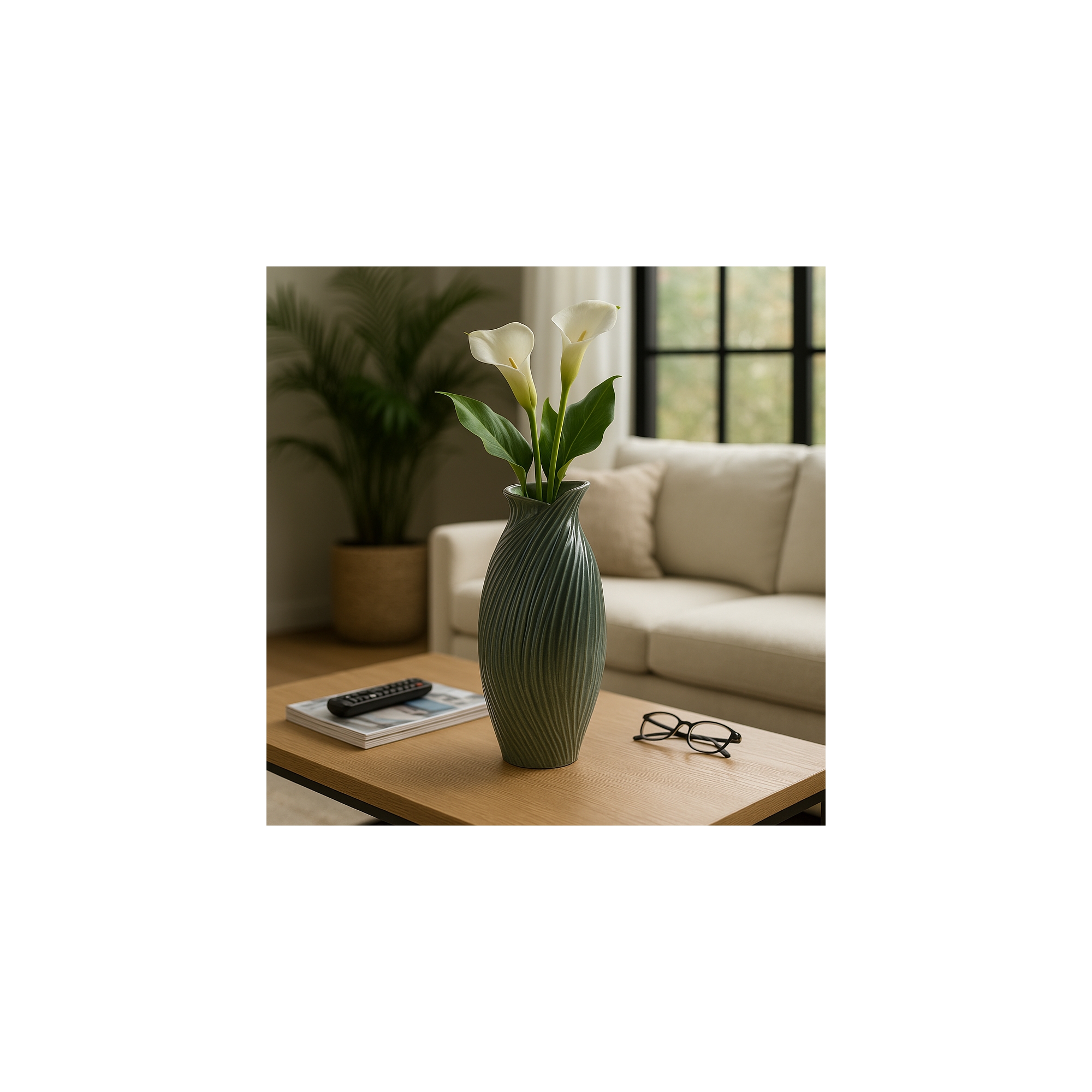 Artistic Swirl Ceramic Flower Vase for Home Decor - Versatile Tall Vase Ideal for Shelf Accent, Dining Room Table, and Living Room Decor - Green