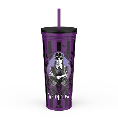 Zak Designs 23 fl oz Stainless Steel Wednesday Kendall Straw Tumbler Black