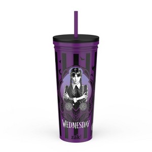 Zak Designs 23 fl oz Stainless Steel Wednesday Kendall Straw Tumbler Black - 1 of 4