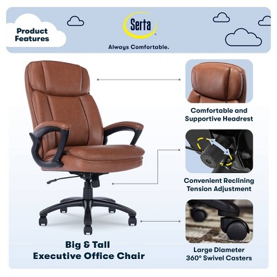 Cognac Faux Leather High Back Executive Swivel Chair