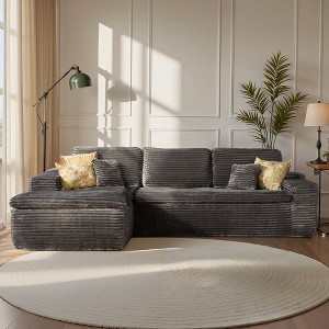 XIZZI No Assembly Sectional Sofa Set w/ Chaise - Plush/Corduroy Fabric, High-Resilience Foam, Beige/Black/Gray - Ships Compressed & Ready to Use - 1 of 4