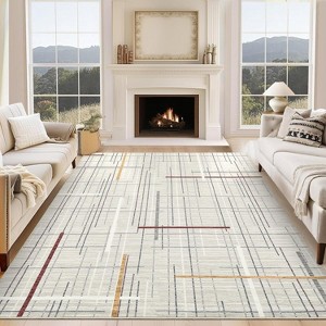 Washable Modern Interwoven Lines Rug Low Pile Stain Resistant Area Rug with Non-Slip Backing for Living Room, Bedroom, Home Office, Entryway Kitchen - 1 of 4
