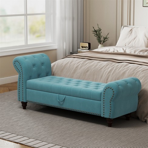 Teal rolled armed newest storage ottoman