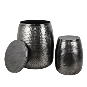 happimess Merida Modern Rustic Hammered Metal Drum Storage Side Table with Lid - 1 of 4