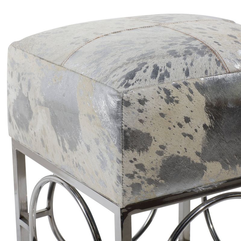 Contemporary Stainless Steel and Cowhide Leather Stool Ottoman Silver - Olivia &#38; May, 4 of 27