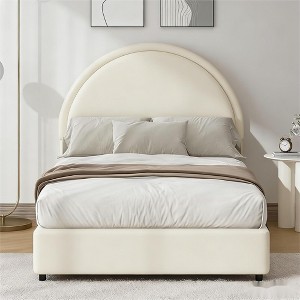 Double Bed Frame with Padded Bed Ring and Lambswool Headboard Platform, Cloud-Like Bed Frame with Soft Rounded Corners, Easy to Assemble - 1 of 4