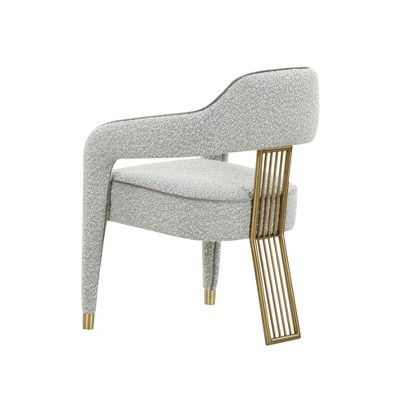 Cream Linen Upholstered Arm Chair with Gold Metal Accents
