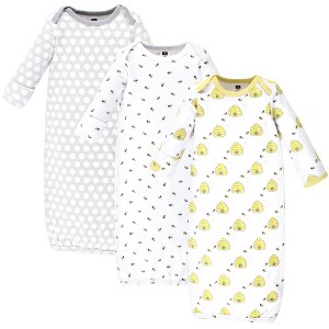 Hudson Baby Infant Cotton Long-Sleeve Gowns 3pk, Bees, 0-6 Months - 1 of 4