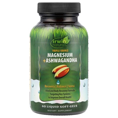 Irwin Naturals Triple Source Magnesium + Ashwagandha, 60 Liquid Soft-Gels