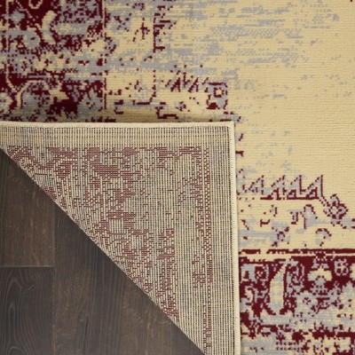 Cream and Red Tufted Synthetic Medallion Rug 3' x 5'