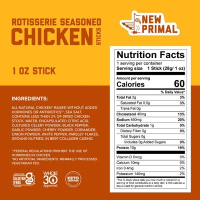 The New Primal Rotisserie Seasoned Chicken Meat Sticks - 1oz