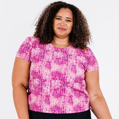 Calypsa Women's Plus Size UPF 50+ Short Sleeve Adele Swim Top