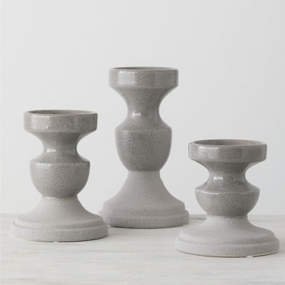 Sullivans Set of 3 Pillar Candle Holders 10"H, 7.5"H & 6.5"H Gray