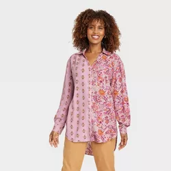 Women's Long Sleeve Button-Down Shirt - Knox Rose™ Pink Floral XL