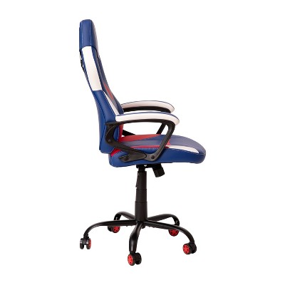 Blue and Red Ergonomic Racing Style Gaming Chair with Adjustable Arms