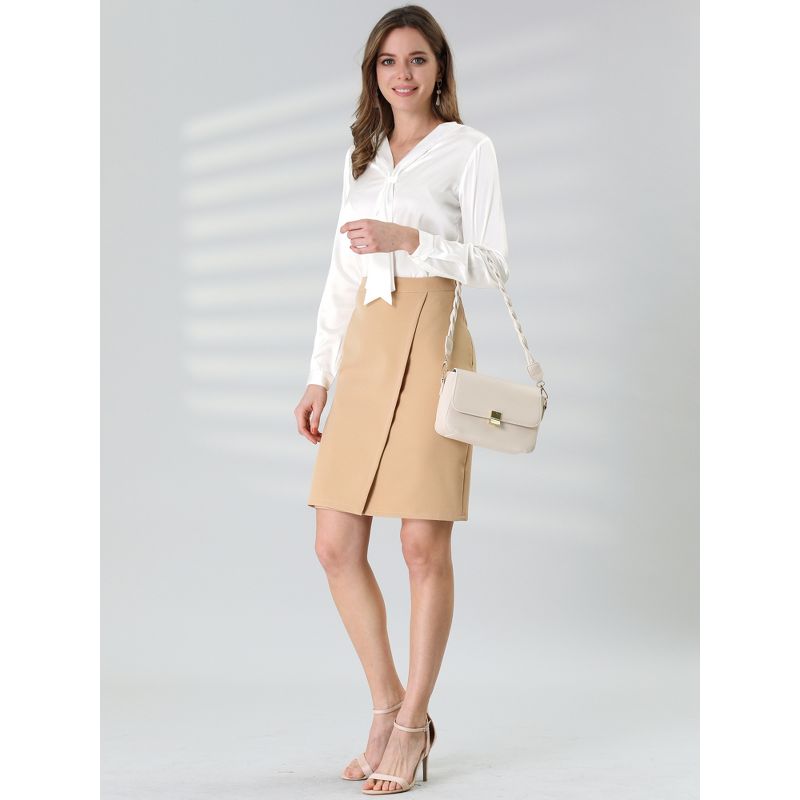 Allegra K Women's Satin Tie Neck Long Sleeve Solid Color Elegant Office Work Shirt Top, 3 of 7