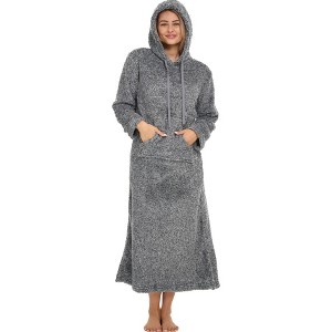 ADR Women's Warm Fleece Nightgown, Oversized Hoodie, Long Hooded Sweatshirt Robe - 1 of 3