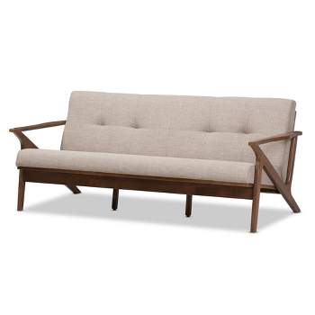 Bianca Mid-Modern Walnut Wood Fabric Tufted 3 Seater Sofa Light Gray - Baxton Studio