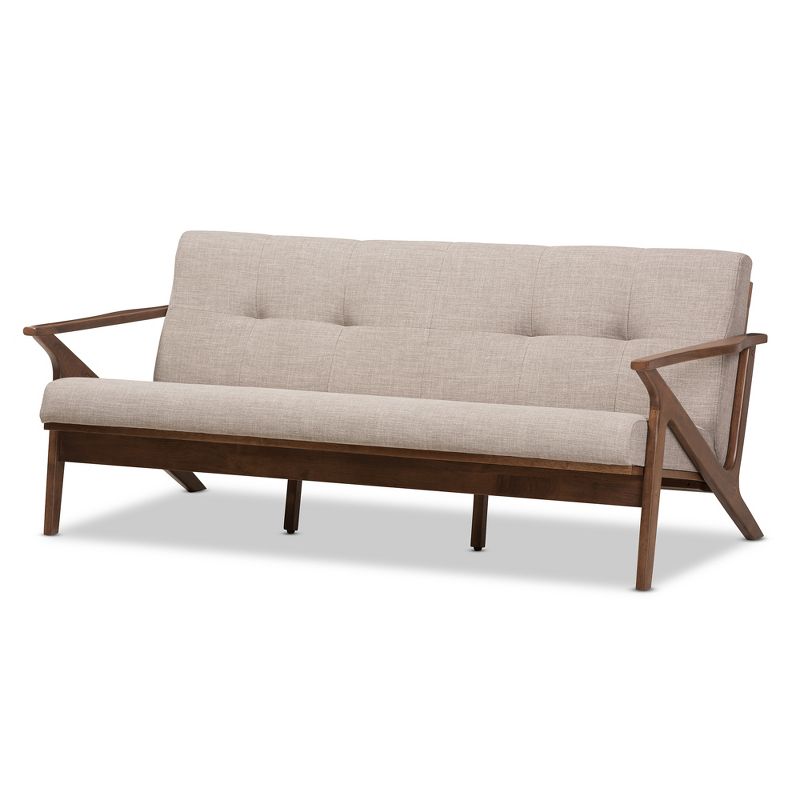Bianca Mid-Modern Walnut Wood Fabric Tufted 3 Seater Sofa Light Gray - Baxton Studio, 1 of 12