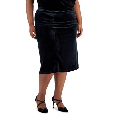 Kasper Womens Pull On Velvet Midi Skirt