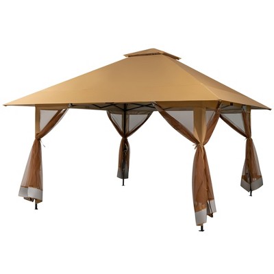 Tangkula Outdoor Patio 13' x13' Pop Up Canopy Tent Adjust Sun Protection w/ Mesh Sidewall Khaki