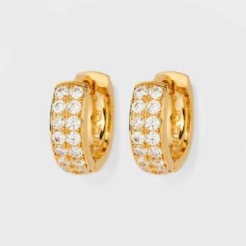 14K Gold Plated Cubic Zirconia Hoop Earrings - A New Day™ Gold