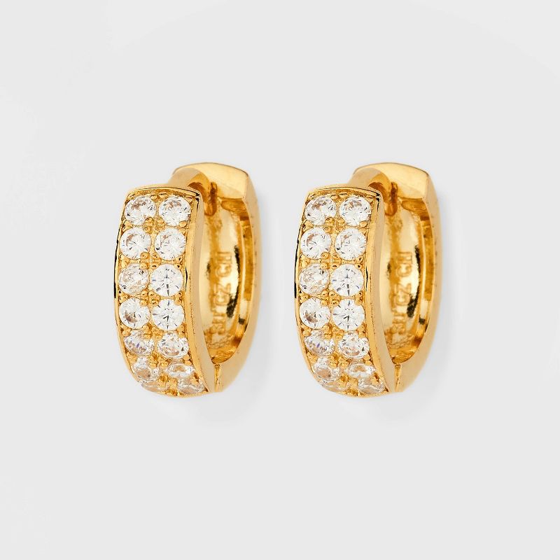 14K Gold Plated Cubic Zirconia Hoop Earrings - A New Day&#8482; Gold, 1 of 9