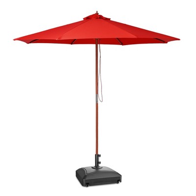 Yescom 9ft Solid Wood Outdoor Patio Umbrella with Base Included Parasol Wheels Stand for Bistro Market Garden Deck Yard Poolside Red