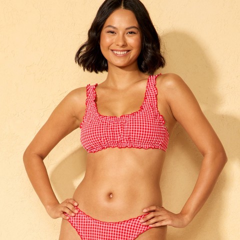 Wild Fable Women's Gingham Seersucker Ruffle Bralette Bikini Top - Wild Fable™ Red/Pink S