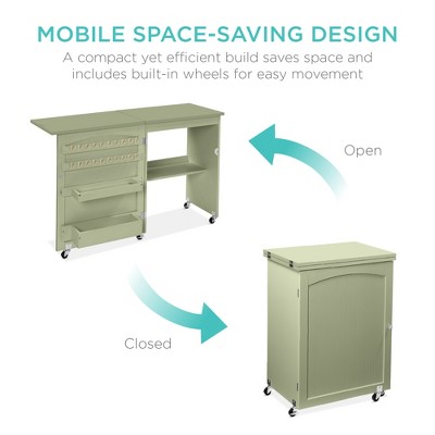 Light Green Folding Sewing Table with Craft Storage and Trays