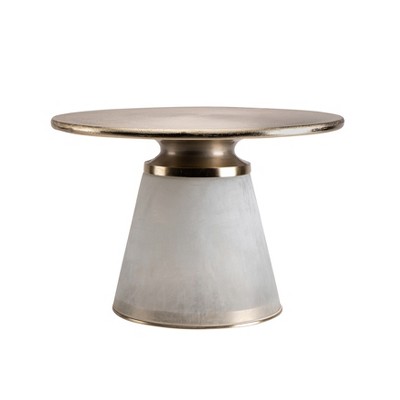 Round Frosted Glass and Metal Coffee Table, 24"