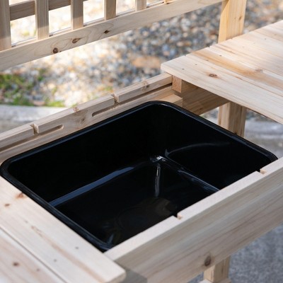 Natural Fir Wood Garden Potting Bench with Hidden Storage