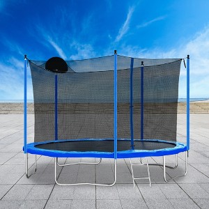 BestParts 12FT Trampoline with Basketball Hoop, Ladder & Safety Enclosure Net – Blue - 1 of 4