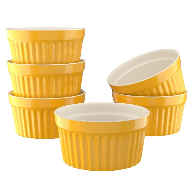 Kook Porcelain Ramekins, 8 oz, Set of 6, Yellow, 1 of 3